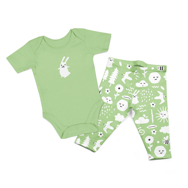 Organic Cotton Onesie Body Suit + Pant